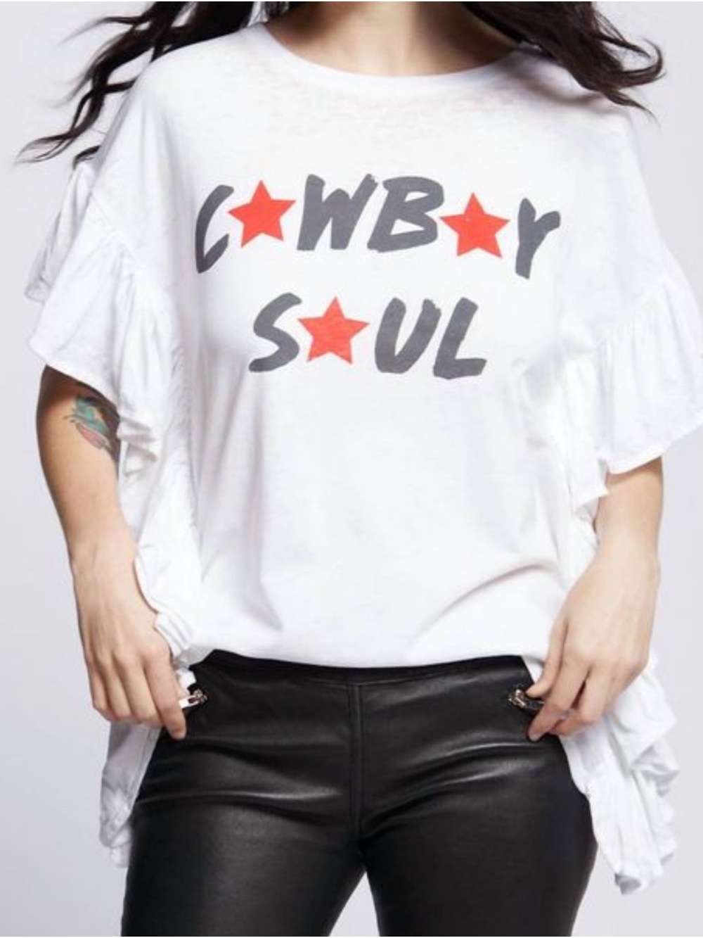 Recycled Karma White Tee with Red Star 'Cowboy Soul' Graphic